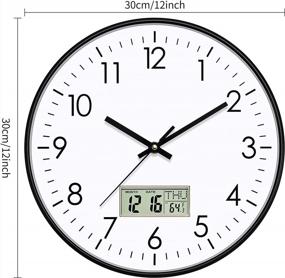 img 1 attached to Foxtop Digital Wall Clock With Date, Month, Day Of Week And Temperature, 12 Inch Non-Ticking Silent Battery Operated Round Quartz Analog Clock For Classroom Office Bedroom Home School