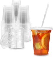 🥤 100 pack of 12 oz clear plastic cups with lids - bpa free take out containers for iced cold drinks, coffee, tea, juice, smoothies, bubble boba - disposable and crack resistant логотип