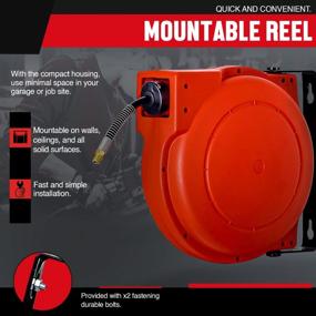 img 1 attached to Reelworks 33Ft Retractable Air Hose Reel With Heavy Duty Flex Hybrid Polymer Hose, Max 180 PSI, Industrial Spring Driven, Polypropylene Case Construction For Superior Performance