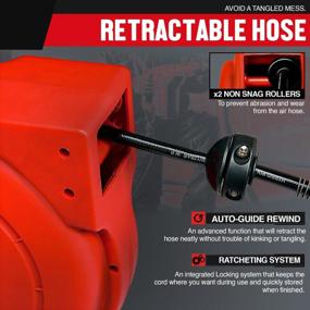 img 2 attached to Reelworks 33Ft Retractable Air Hose Reel With Heavy Duty Flex Hybrid Polymer Hose, Max 180 PSI, Industrial Spring Driven, Polypropylene Case Construction For Superior Performance