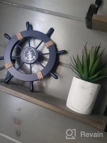 img 8 attached to Nautical Beach Home Decor: Rienar Wooden Boat Ship Steering Wheel Fishing Net Shell Wall Art Sail