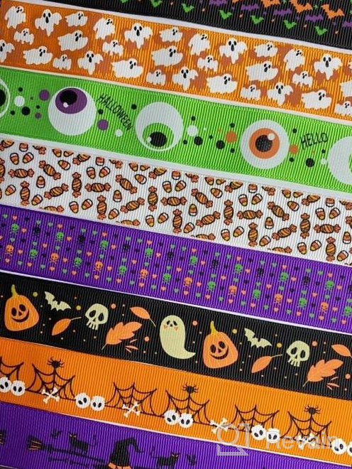 img 1 attached to Clearance Sale: 8 Rolls Of 40 Yards 1" Wide Halloween Ribbon Appliques - Pumpkin, Ghost, Skull, Wizard, Bat, Cat Grosgrain Ribbons For DIY Crafts, Gift Wrapping, And Party Decoration review by Mandy Nelson