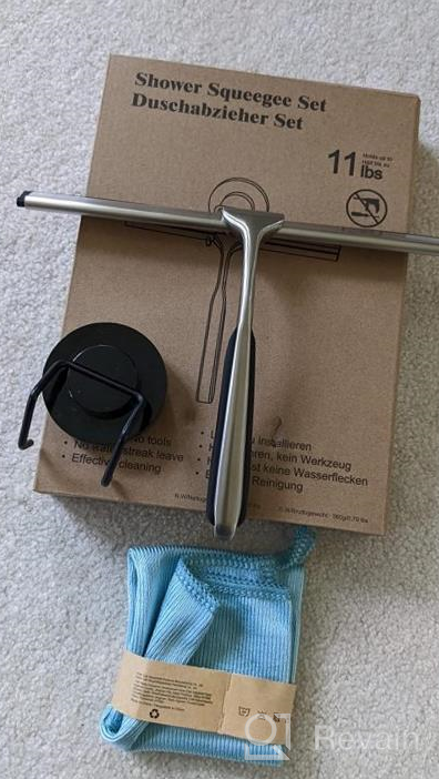 img 1 attached to 🚿 Leverloc Stainless Steel Shower Squeegee - 12 Inch with Suction Cup Hook Holder & Microfiber Cloth - Ideal for Glass Doors, Mirrors, Car Windows, and Bathrooms review by Billy Stull