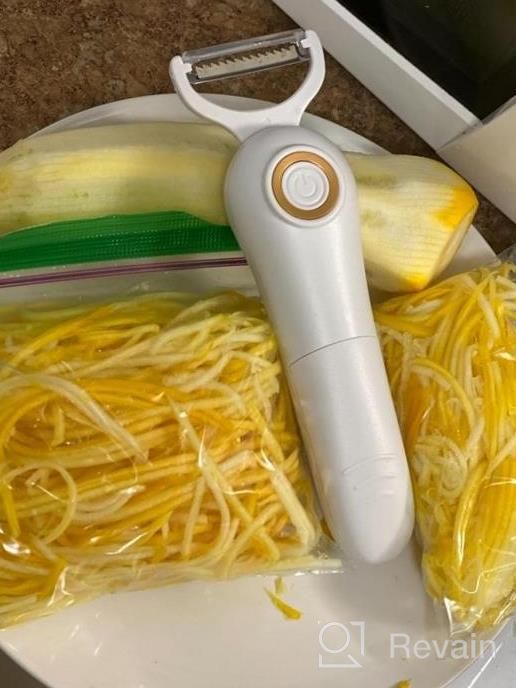 img 1 attached to POWERGIANT Electric Potato Peeler And Julienne Slicer - 3-In-1 Handheld Kitchen Gadget For Easy Apple And Carrot Preparation, Includes 3 Interchangeable Blades In White review by Karen Murray