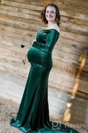 img 1 attached to Maternity Off Shoulder Long Sleeve Fitted Gown For Photo Props - OQC Velvet Half Circle Maxi Photography Dress review by Peris Holland