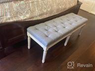 img 1 attached to 🪑 Rustic Beige Upholstered Entryway Bench with Carved Pattern, Kmax Ottoman Bench, featuring Rustic White Brushed Rubber Wood Legs review by Mike Flyers