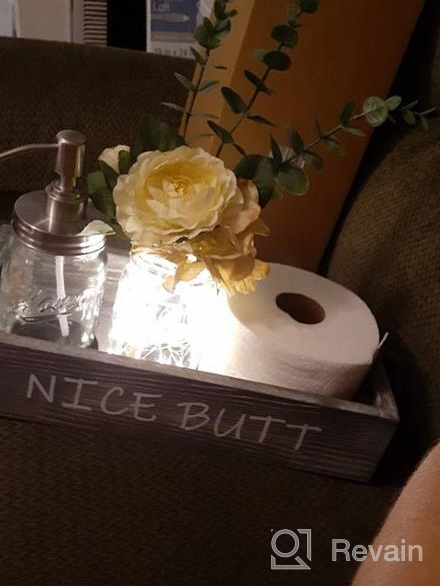 img 1 attached to Rustic Grey Bathroom Decor Box With Two Mason Jars And Artificial Flower - Large Wooden Organizer For Toilet Paper And Accessories, Ideal Bathroom Rustic Accessory And Storage Solution By HOMKO review by Brad Davis