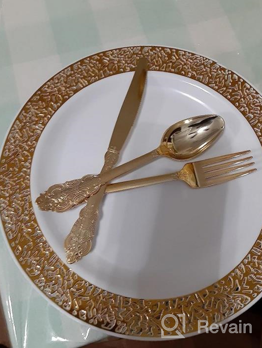 img 1 attached to Supernal 180-Piece Rose Gold Tableware Set - 30 Guests Disposable Plates, Cutlery, And Cups With 9 OZ Capacity - Perfect For Parties, Birthdays, And Special Occasions review by Jennifer Woodard