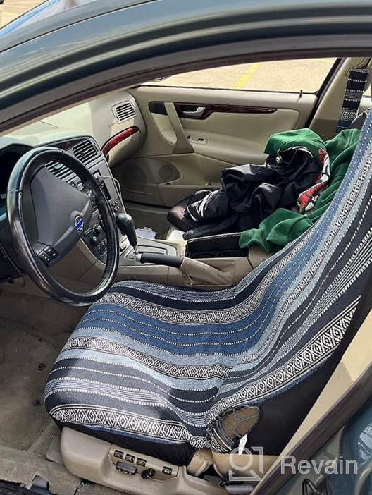 img 1 attached to Protect Your Car'S Seats In Style With Copap Blue Stripe Baja Blanket Seat Covers - 4Pc Universal Set For Car, SUV & Truck review by Jessie Vrbensky