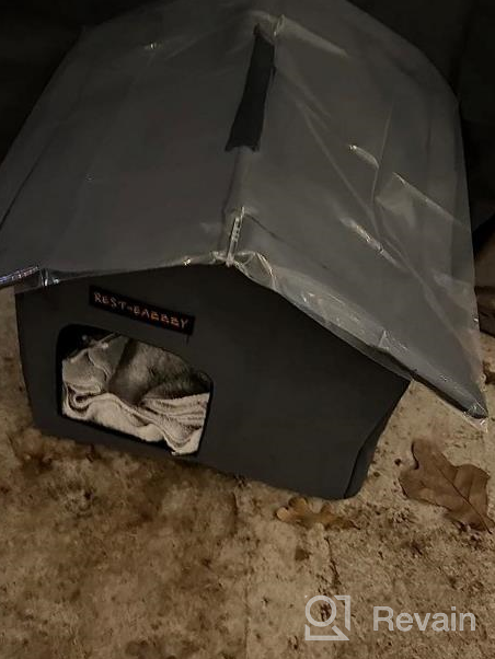 img 1 attached to Stay Cozy In The Outdoors: Weatherproof Rest-Eazzzy Cat House, Insulated Feral Shelter With Selfwarming Mat And Canopy Support For Winter (13*13*14" Black) review by Christina Blevins