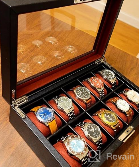 img 1 attached to ROTHWELL 10 Slot Leather Watch Box - Luxury Watch Case Display Jewelry Organizer - Locking Watch Display Case Holder With Large Glass Top - Watch Box Organizer For Men And Women (Black/Grey) review by James Cash