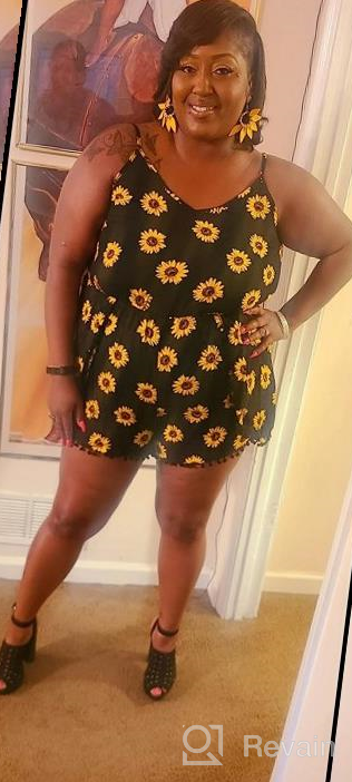 img 1 attached to Flaunt Your Curves This Summer With Nihsatin'S Plus Size Sunflower Print V Neck Romper Jumpsuit! review by Omar Thorndike