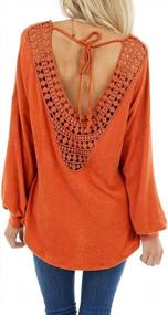img 4 attached to Chic Crochet: Tobrief Women'S Long Sleeve Loose Blouses With Backless Design And Lace Detail