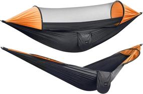 img 4 attached to Lightweight 2 Person Camping Hammock With Mosquito Net & Tree Straps - Perfect For Outdoor Backpacking, Hiking & More!