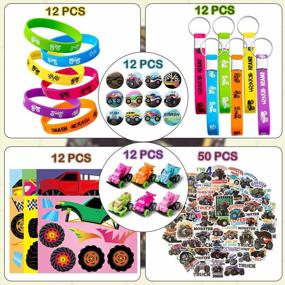 img 2 attached to 110Pcs Monster Truck Party Favors Kit - All-In-One Pack For Boys Kids Birthday Parties: Stickers, Keychain, Bracelet, Badge & More!