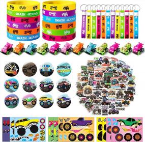 img 4 attached to 110Pcs Monster Truck Party Favors Kit - All-In-One Pack For Boys Kids Birthday Parties: Stickers, Keychain, Bracelet, Badge & More!