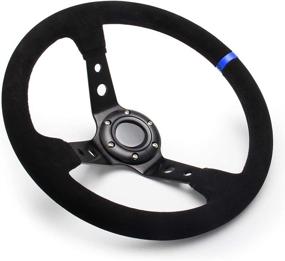 img 3 attached to 🏎️ WENJTP 14" 350mm Deep Racing Steering Wheel with 6-Bolt Dish, Suede Grip, and Blue Leather - Includes Suede Horn Button, Cable, and Wrench - Perfect for Sport Racing in the US