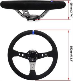 img 2 attached to 🏎️ WENJTP 14" 350mm Deep Racing Steering Wheel with 6-Bolt Dish, Suede Grip, and Blue Leather - Includes Suede Horn Button, Cable, and Wrench - Perfect for Sport Racing in the US