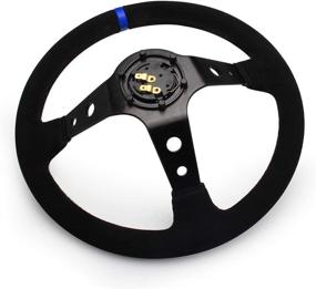 img 1 attached to 🏎️ WENJTP 14" 350mm Deep Racing Steering Wheel with 6-Bolt Dish, Suede Grip, and Blue Leather - Includes Suede Horn Button, Cable, and Wrench - Perfect for Sport Racing in the US