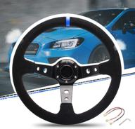 🏎️ wenjtp 14" 350mm deep racing steering wheel with 6-bolt dish, suede grip, and blue leather - includes suede horn button, cable, and wrench - perfect for sport racing in the us логотип