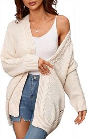 img 4 attached to ECOWISH Cable Knit Open Front Cardigan For Women - Casual Loose Fit Long Sleeve Medium-Length Sweater Coat Outwear
