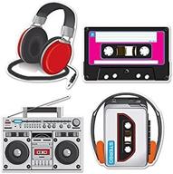 beistle 4 piece paper i love the 80’s cassette player cut outs retro 1980’s party supplies music theme wall decorations, 12" - 14", multicolored logo