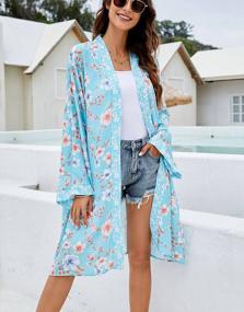img 3 attached to Women Summer Floral Kimono Cardigan Long Flowy Open Front Beach Swimsuit Cover Up