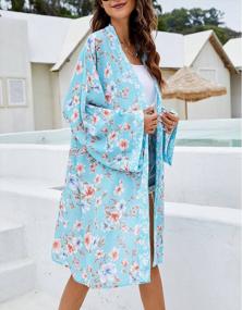 img 1 attached to Women Summer Floral Kimono Cardigan Long Flowy Open Front Beach Swimsuit Cover Up