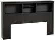 prepac freestanding full/queen bookcase headboard, 65.75"w x 11"h, black logo