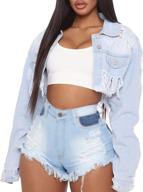 cropped denim jackets sleeve destroyed women's clothing ~ coats, jackets & vests logo