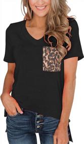 img 3 attached to Stylish Summer V Neck T-Shirt For Women With Short Sleeves, Leopard Or Sequin Print Pocket, And Casual Basic Design