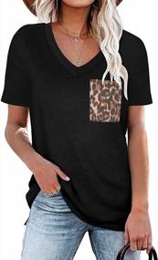 img 4 attached to Stylish Summer V Neck T-Shirt For Women With Short Sleeves, Leopard Or Sequin Print Pocket, And Casual Basic Design