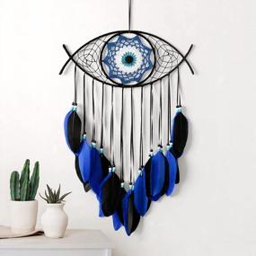 img 4 attached to Handmade Blue-Black Evil Eye Dream Catcher With Feathers - Blessing Craft Gift For Home Décor In Bedroom, Living Room, Or Yard, Bringing Good Luck By Dremisland