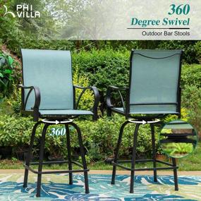 img 3 attached to PHI VILLA Outdoor Patio Swivel Bar Set Of 3, Jacquard Lake Blue Textilene Furniture Bistro Set With 2 Outdoor Bar Stools And Square Patio Bar Table For Garden Lawn Yard