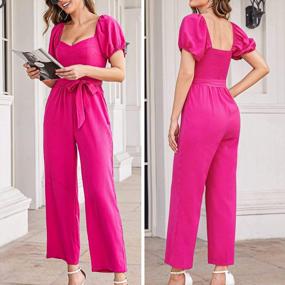 img 1 attached to BELONGSCI Women'S Sweetheart Neckline Puff Sleeve Long Rompers Casual Jumpsuit With Elegant Belt