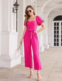 img 2 attached to BELONGSCI Women'S Sweetheart Neckline Puff Sleeve Long Rompers Casual Jumpsuit With Elegant Belt