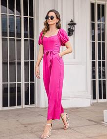 img 3 attached to BELONGSCI Women'S Sweetheart Neckline Puff Sleeve Long Rompers Casual Jumpsuit With Elegant Belt