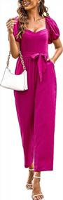 img 4 attached to BELONGSCI Women'S Sweetheart Neckline Puff Sleeve Long Rompers Casual Jumpsuit With Elegant Belt