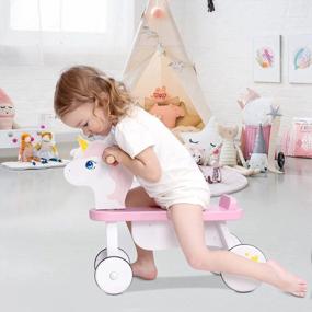 img 3 attached to Ride In Style: деревянные ходунки Labebe с единорогом для детей от 1 до 3 лет - игрушка для катания на 4 колесах для малышей, идеально подходящая для развлечения и развития