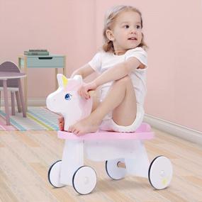 img 2 attached to Ride In Style: деревянные ходунки Labebe с единорогом для детей от 1 до 3 лет - игрушка для катания на 4 колесах для малышей, идеально подходящая для развлечения и развития