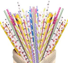 img 4 attached to 🥤 200 Pack Biodegradable Paper Straws - Variety of Cute Patterns for Juices, Shakes, Cake Pops, Iced Coffee & DIY Party Decorations