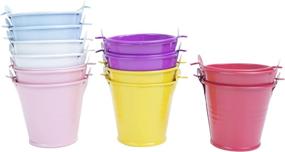 img 1 attached to 🎨 Assorted Colored Galvanized Mini Tin Buckets with Handles - Pack of 12 for Decoration, Crafts, Party Favors, and Centerpieces