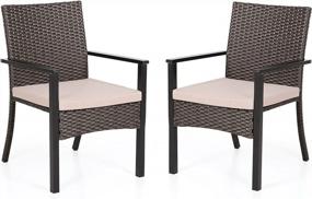 img 4 attached to PHI VILLA Уличные плетеные стулья, набор из 2, металлические кресла с ротанговой обивкой и съемной подушкой, комплект сверхпрочной мебели для патио, террасы, крыльца, двора
