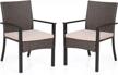 phi villa outdoor wicker chairs set of 2, rattan covered metal armchairs with removable cushion, heavy duty furniture set for patio, deck, porch, yard logo
