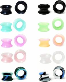 img 3 attached to Complete Set Of Ear Tunnels And Plugs: WBRWP Double Flared Hollow Hard/Soft Silicone Ear Gauges With Ear Expander Stretcher Body Piercing Jewelry In Multiple Sizes