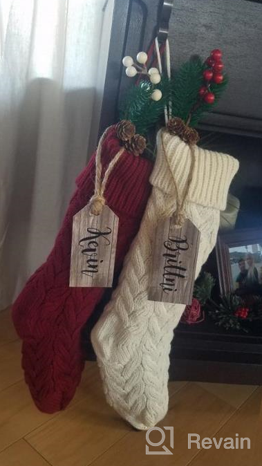 img 1 attached to LIBWYS Knit Christmas Stockings With Name Tags, 4 Pack 18" Large Cable Xmas Stockings Classic Burgundy Red Ivory White Chunky Hand Stockings review by Curtis Richardson