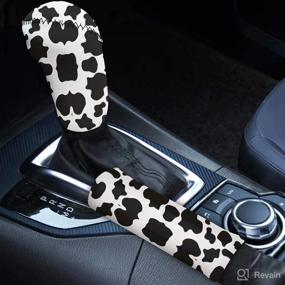 img 4 attached to Forchrinse 2 Pieces Black White Cow Print Auto Handbrake Gear Cover Car Sweat Absoption Car Gear Shift Stick Protector