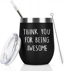 img 4 attached to Stainless Steel Insulated Wine Tumbler With Straw, 12 Oz - Thank You Gift For Women Friends Coworkers Sisters Mom Birthday Christmas Friendship