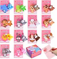 valentine's day card set with 56 mini animal plush toys - fun classroom exchange cards and party favors for kids логотип