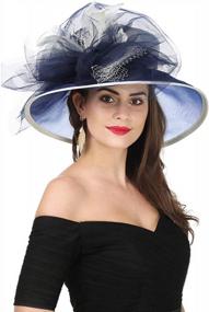 img 4 attached to Women'S Organza Kentucky Derby Hat Feather Veil Fascinator Bridal Tea Party Wedding Headwear Beige Navy